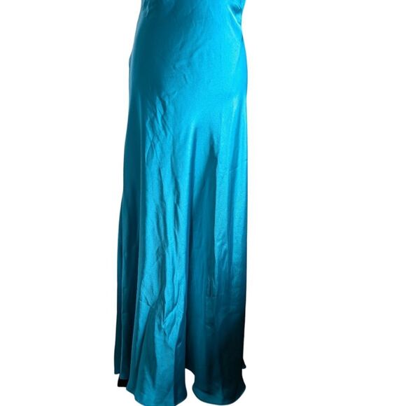 Anthropology Pinko Turquoise Blue High Neck Satin Slip Dress Medium It42/Us6 - Picture 5 of 16